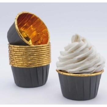 Cápsulas cupcake Preto e ouro 24 unidades