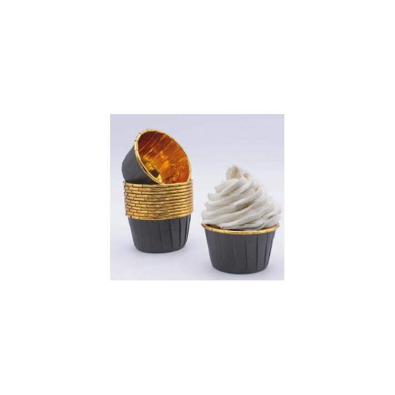 Cápsulas cupcake Preto e ouro 24 unidades