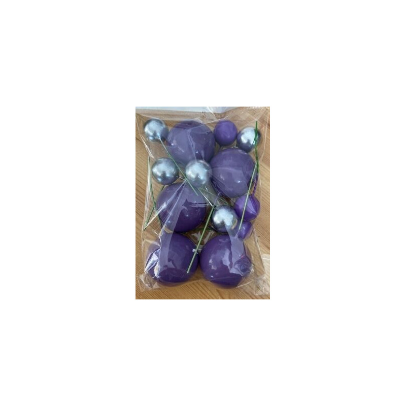 Topo de Bolo Bolas roxo e prata