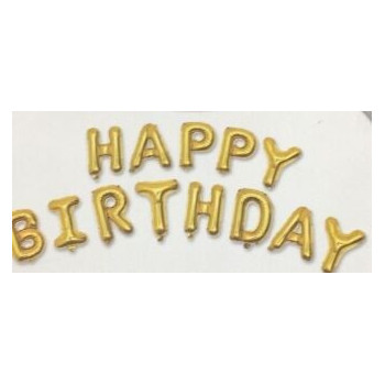 Balões foil Happy Birthday ouro 40cm/letra