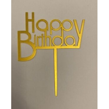 Topo de bolo Happy Birthday 9,5cm ouro