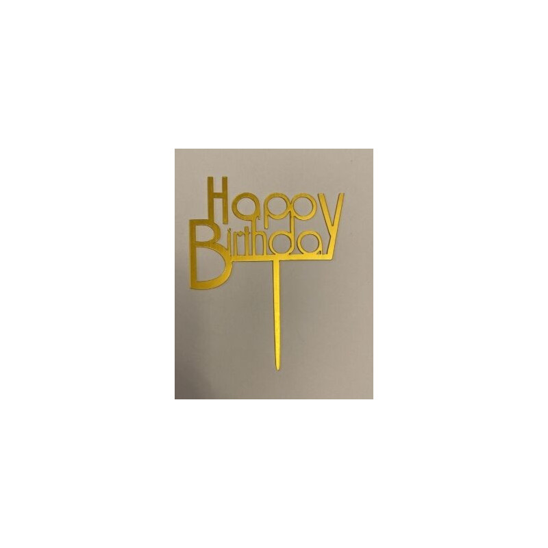 Topo de bolo Happy Birthday 9,5cm ouro