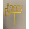 Topo de bolo Happy Birthday 9,5cm ouro