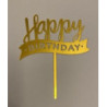 Topo de bolo Happy Birthday 9,5cm dourado