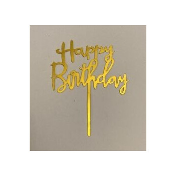 Topo de bolo Happy Birthday 9,5cm ouro