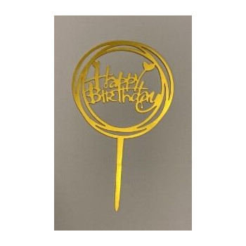 Topo de bolo Happy Birthday 9,5 cm dourado