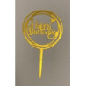 Topo de bolo Happy Birthday 9,5 cm dourado
