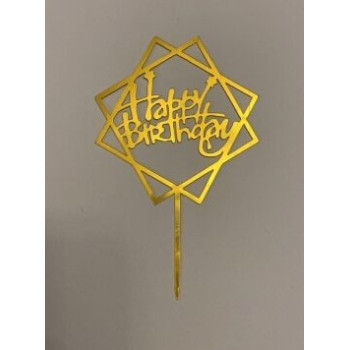 Topo de bolo Happy Birthday 9,5 cm ouro