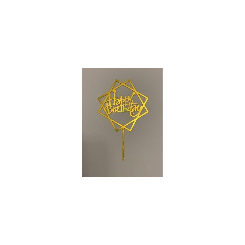 Topo de bolo Happy Birthday 9,5 cm ouro