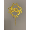 Topo de bolo Happy Birthday 9,5 cm ouro