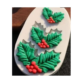 Molde silicone folhas azevinho Natal