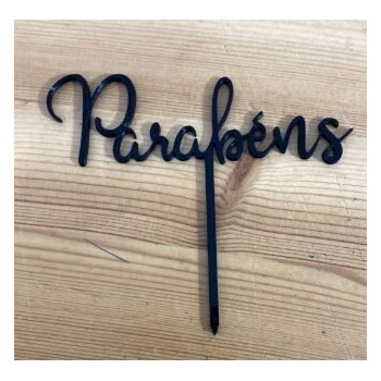 Topo de bolo parabéns em preto 11cm