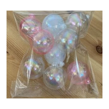 Topo de bolo bolas transparentes branco e rosa