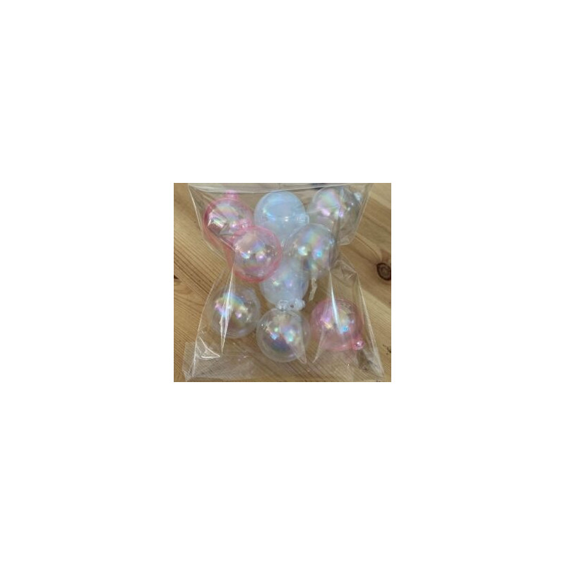 Topo de bolo bolas transparentes branco e rosa