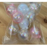Topo de bolo bolas transparentes branco e rosa