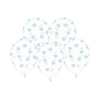 6 Balões Latex Transparentes com Corações Azul Claro