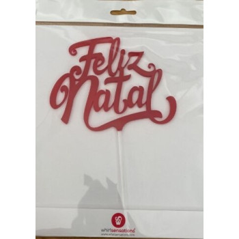 Topo de Bolo Acrilico Feliz Natal vermelho