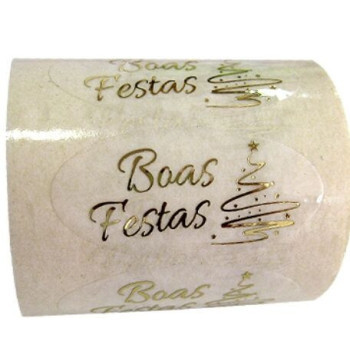 25 etiquetas autocolantes  Boas Festas dourado