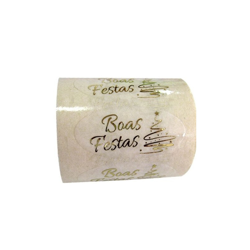 25 etiquetas autocolantes  Boas Festas dourado