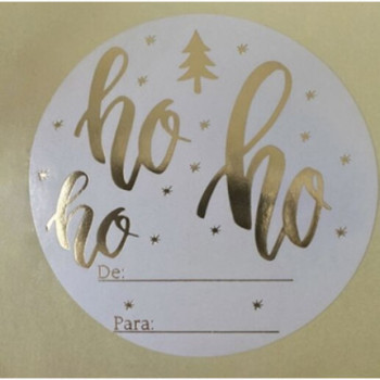 25 etiquetas redondas douradas "HO HO HO"
