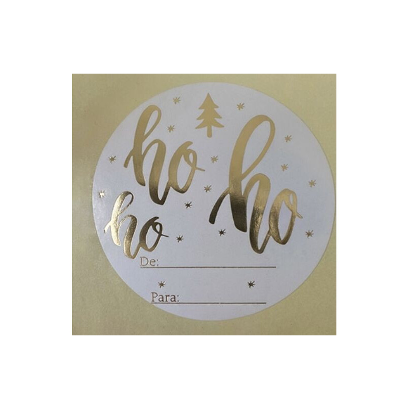 25 etiquetas redondas douradas "HO HO HO"