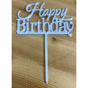 Topo de Bolo Happy Birthday 10cm Branco Nacarado
