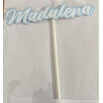 Topo de bolo Madalena azul e branco