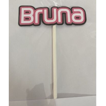 Topo de Bolo Bruna rosa-branco-preto