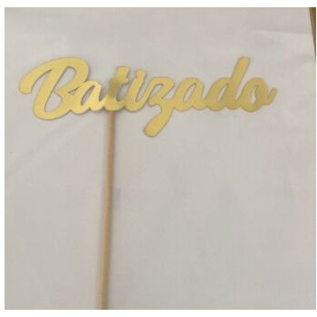 Topo de bolo Batizado dourado