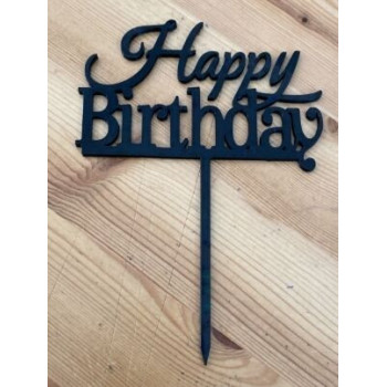 Topo de Bolo Happy Birthday 10cm Preto