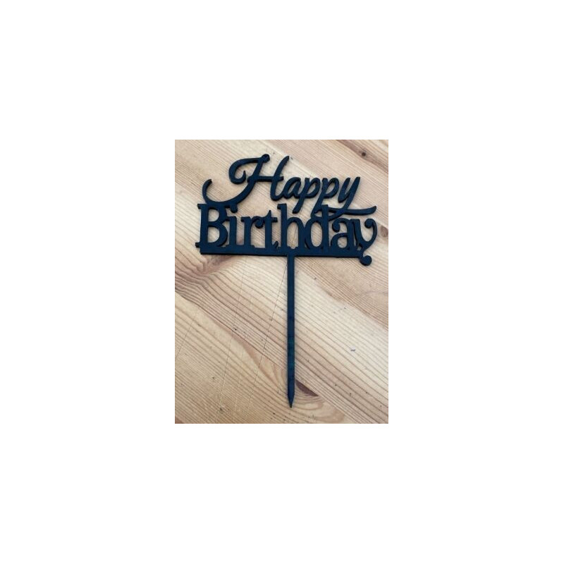 Topo de Bolo Happy Birthday 10cm Preto