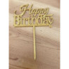 Topo de Bolo Happy Birthday 10cm Ouro