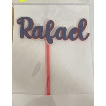 Topo de bolo Rafael branco, vermelho e azul