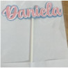 Topo de bolo Daniela azul, branco e rosa