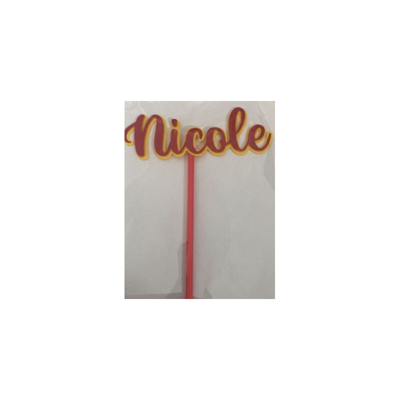 Topo de bolo Nicole amarelo e vermelho