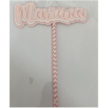 Topo de bolo Mariana branco e rosa