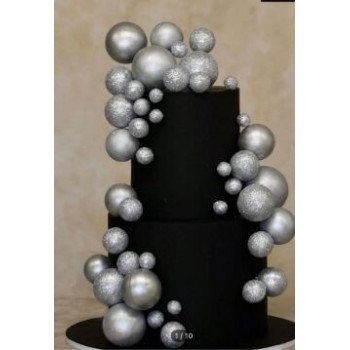 Topo de bolo bolas prata brilhantes