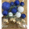 Topo de bolo bolas dourado, branco e azul