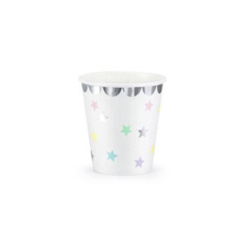 6 Copos 180ml Estrelas Prateadas Unicórnio