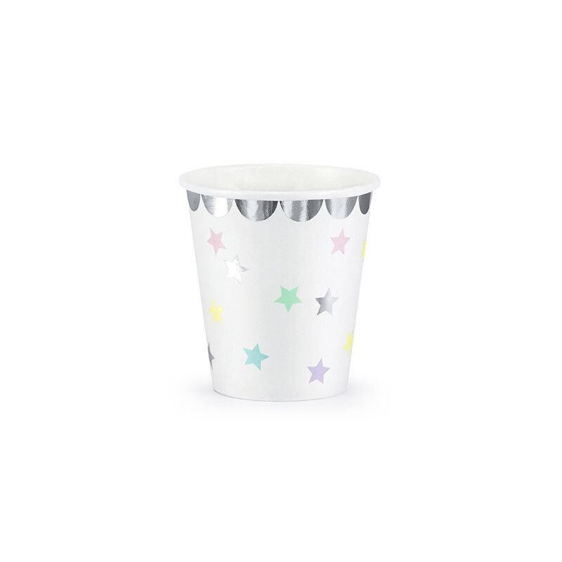 6 Copos 180ml Estrelas Prateadas Unicórnio
