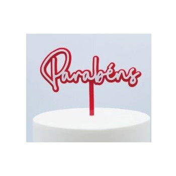Topper acrílico Parabéns vermelho e branco