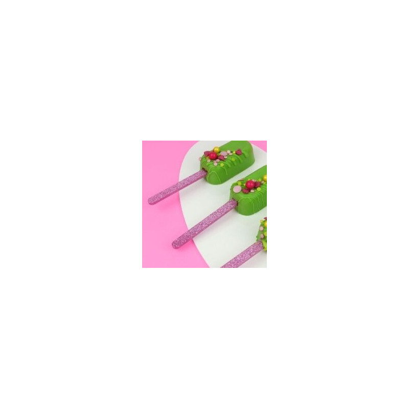 Popsicles sticks glitter rosa 12 unidades