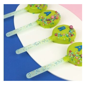Popsicles sticks azul bebé com salpicos 12 unidades