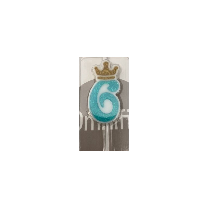 Vela 6cm azul com coroa ouro Nº 6