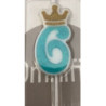 Vela 6cm azul com coroa ouro Nº 6