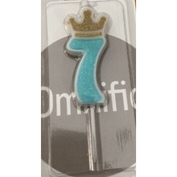 Vela 6cm azul com coroa ouro Nº 7
