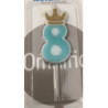 Vela 6cm azul com coroa ouro Nº 8