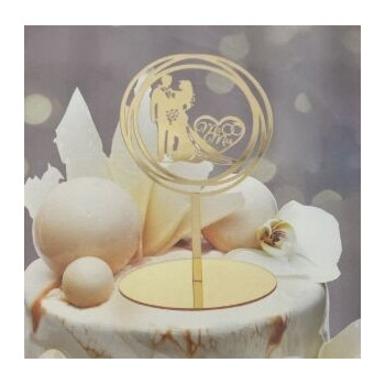 Topo de bolo 16.5cm dourado casamento