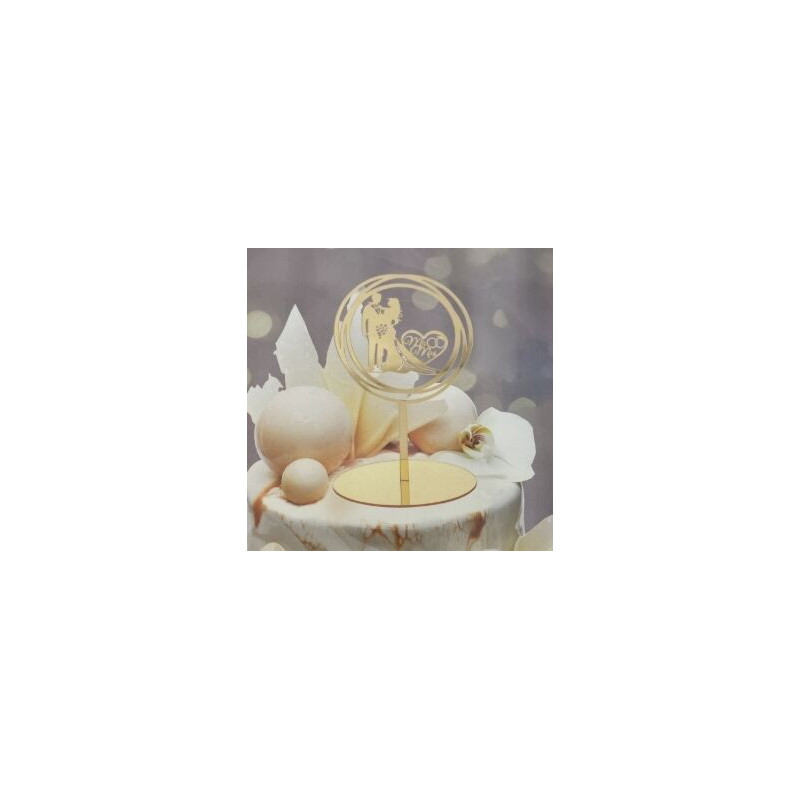 Topo de bolo 16.5cm dourado casamento
