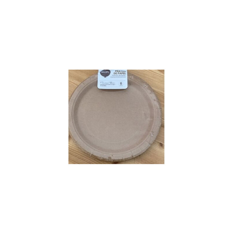 6 pratos de papel 18cm Kraft